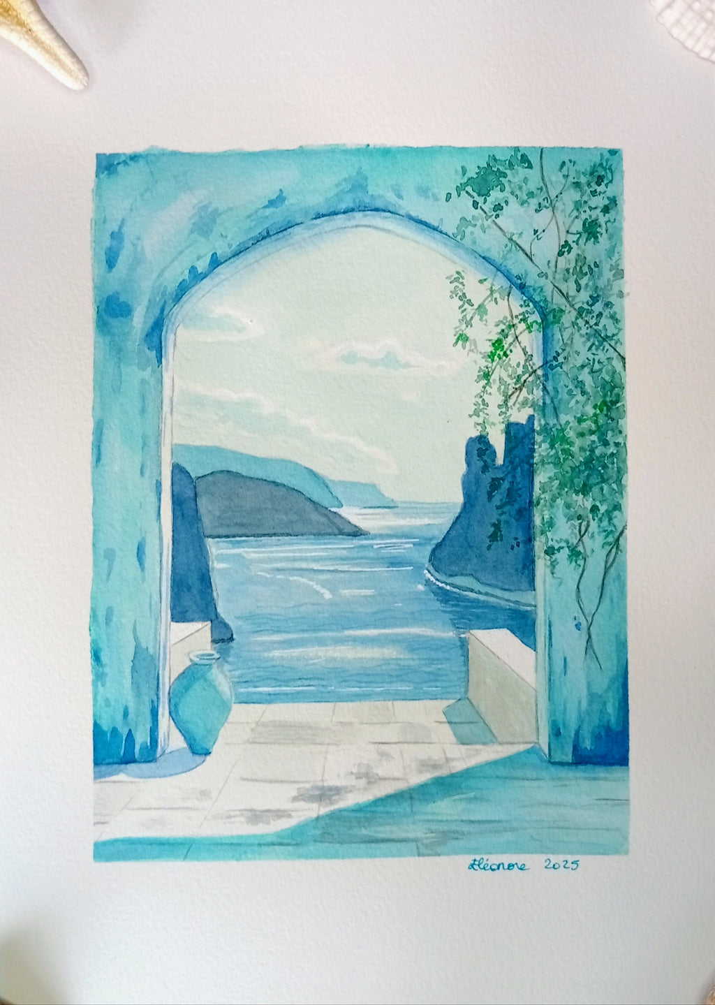 Acuarela original a manoDeclinaciones sobre el azul