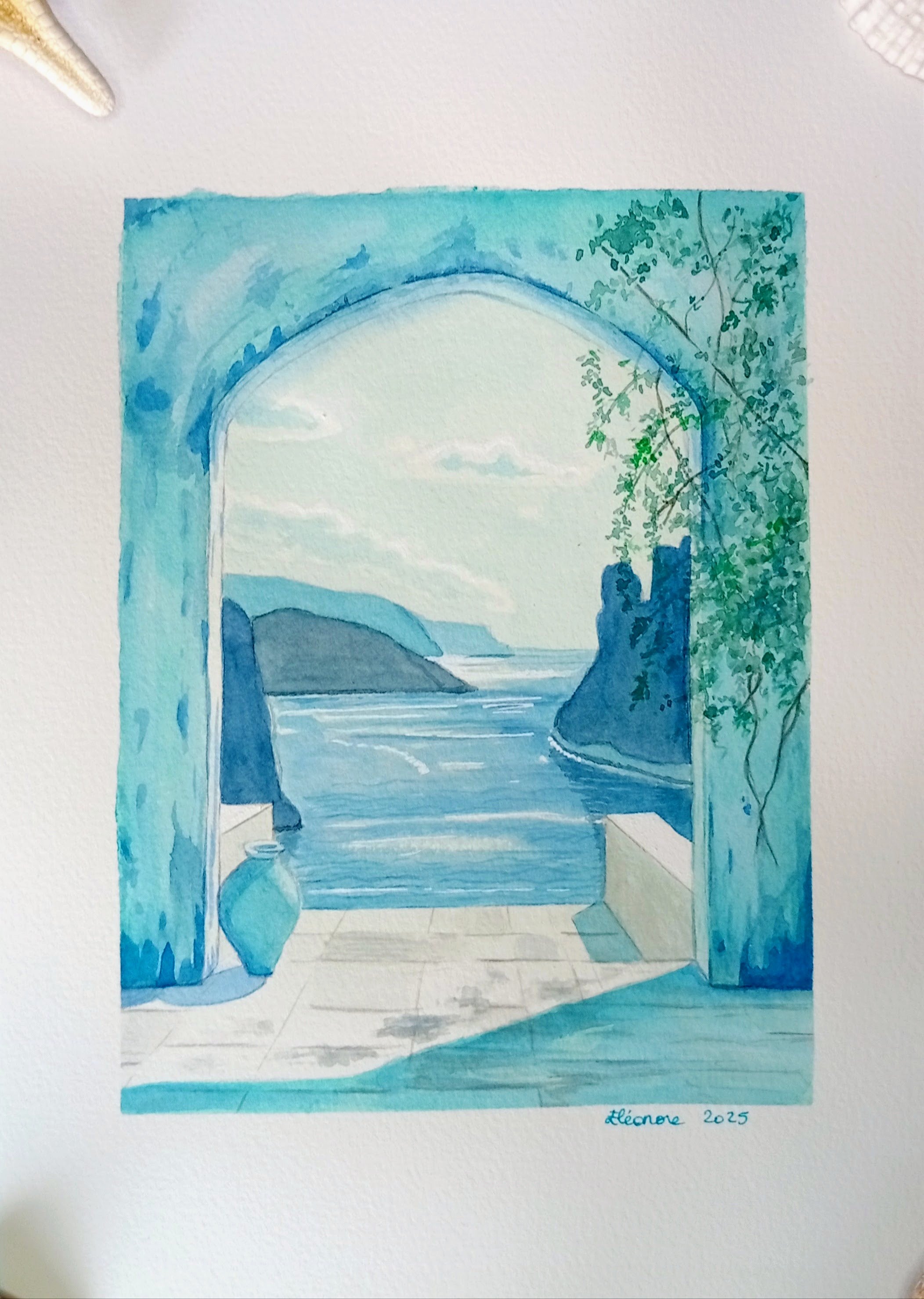 Acuarela original a manoDeclinaciones sobre el azul