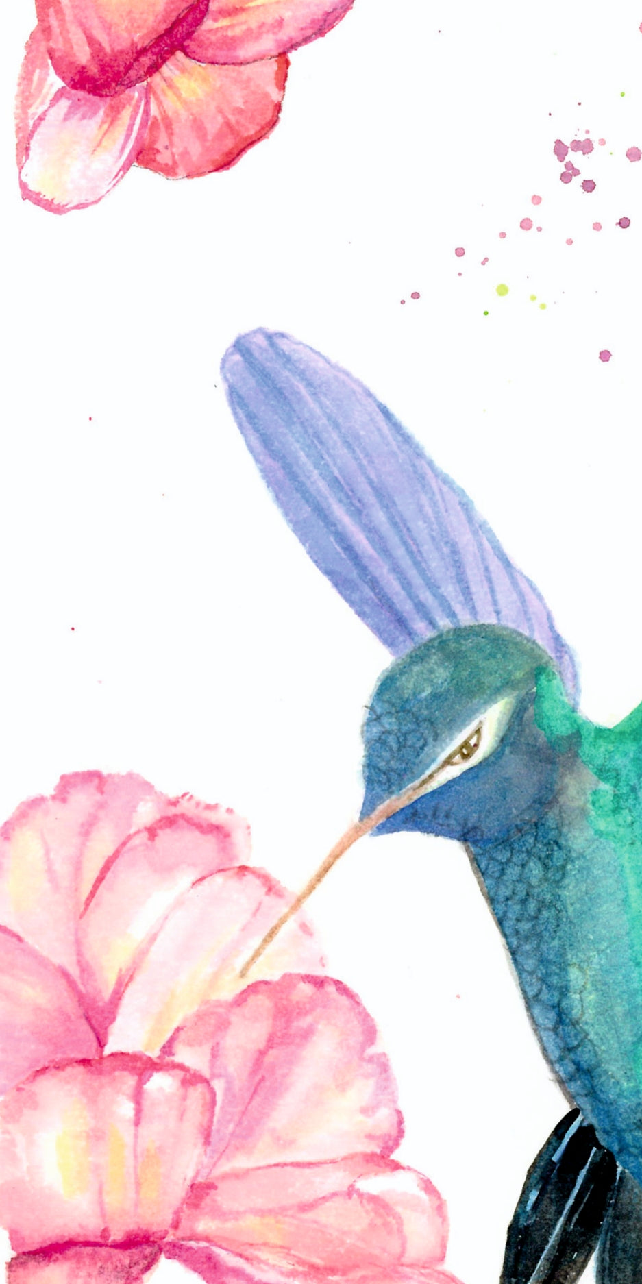 Acuarela a mano de Colibri y flores