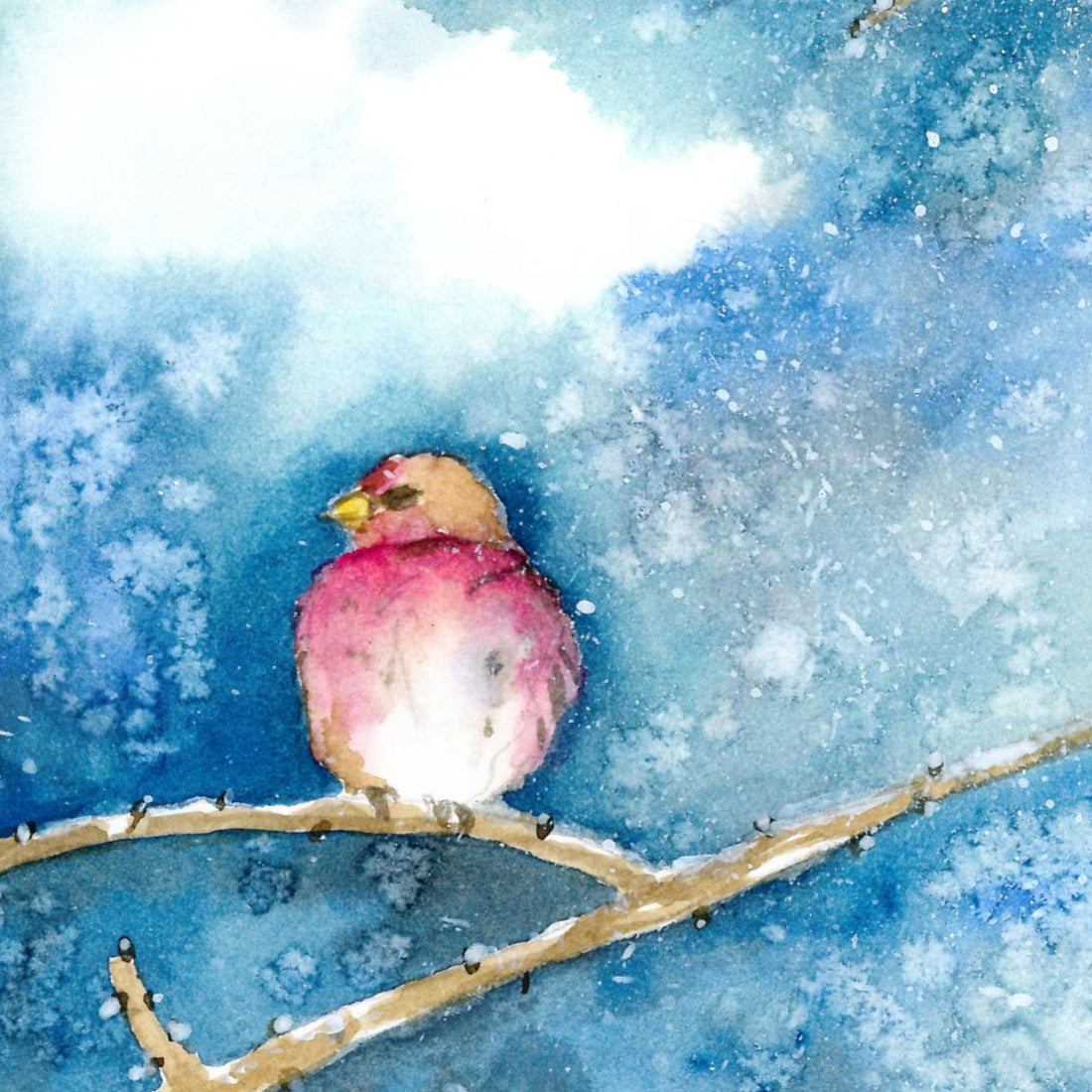 Acuarela Pájaro en invierno