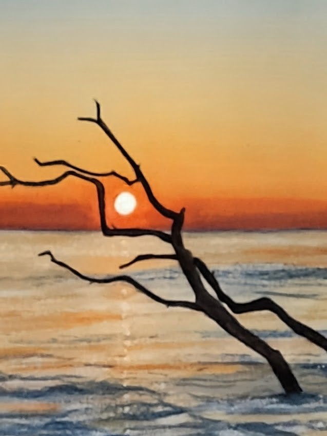 Acuarela de árbol en el agua al atardecer (impresión giclée)